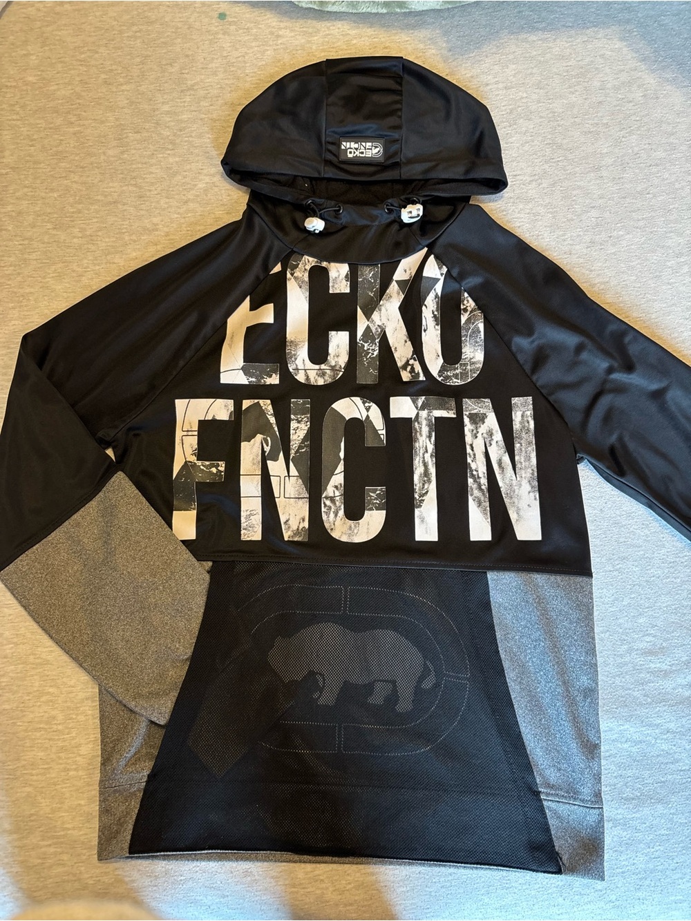 Ecko Unlimited Black Gray Graphic Pullover Hoodie